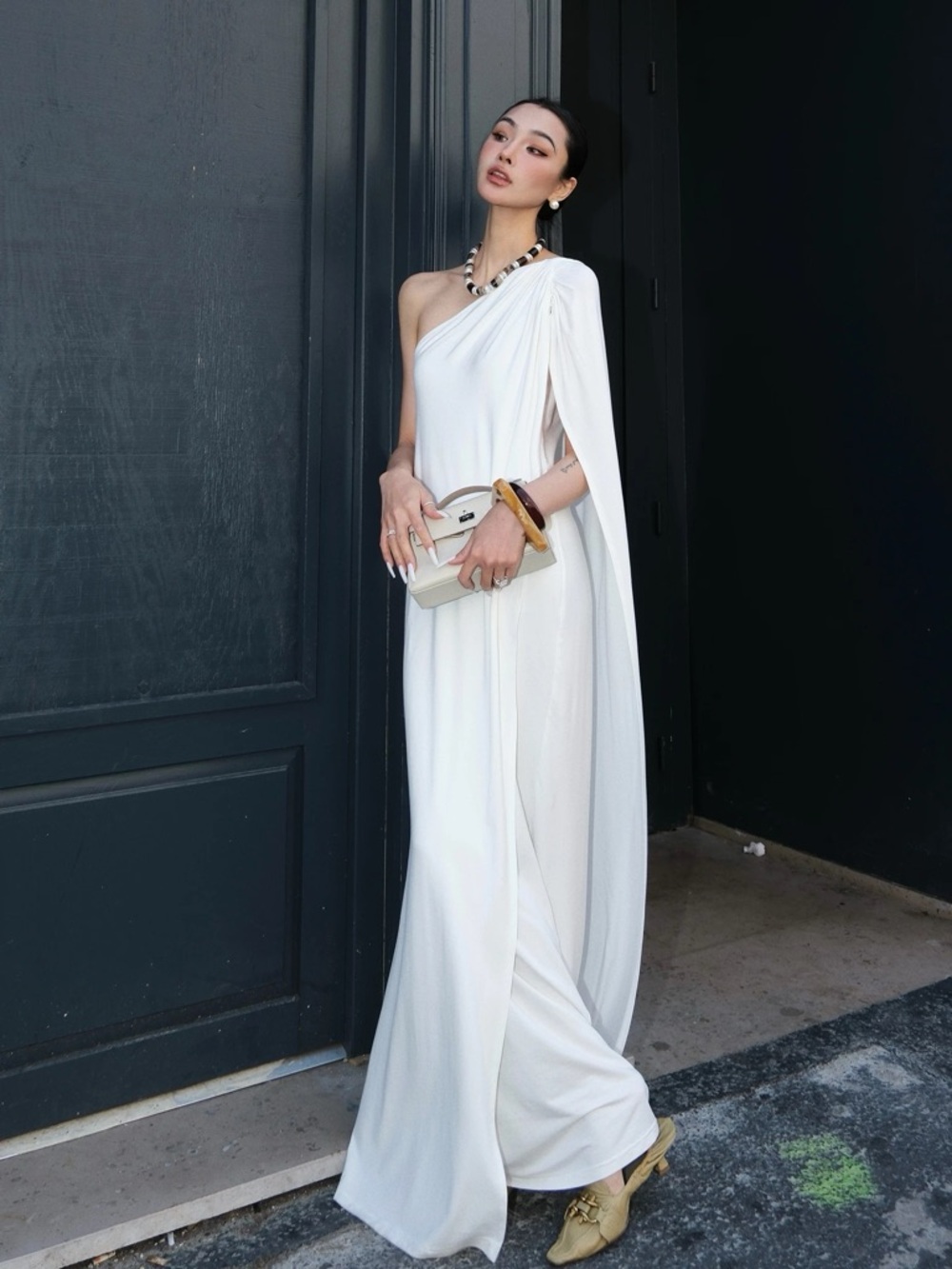 Elegant One-Shoulder White Maxi Dress